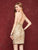 Clarisse - 3675 Metallic Lace Halter Sheath Cocktail Dress in Gold