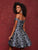 Clarisse - 3677 Tonal Beaded Laser Cut Mikado A-line Dress in Navy and White