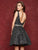 Clarisse - 3684 Crystal Beaded Deep V-neck A-line Dressin Gray