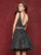Clarisse - 3684 Crystal Beaded Illusion Plunging Neck Cocktail Dress In Gray