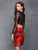 Clarisse - S4808 Two-Piece Long Sleeve Floral Print Sheath Dress In Red and Black