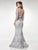 Clarisse - M6502 Quarter Sleeve Lace Appliqued Mesh Trumpet Gown in Gray
