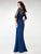 Clarisse - M6525 Beaded Illusion Quarter Sleeve Peplum Long Gown In Blue