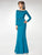 Clarisse - M6538 Beaded Embellished Neckline Long Sleeve Formal Dress in Green