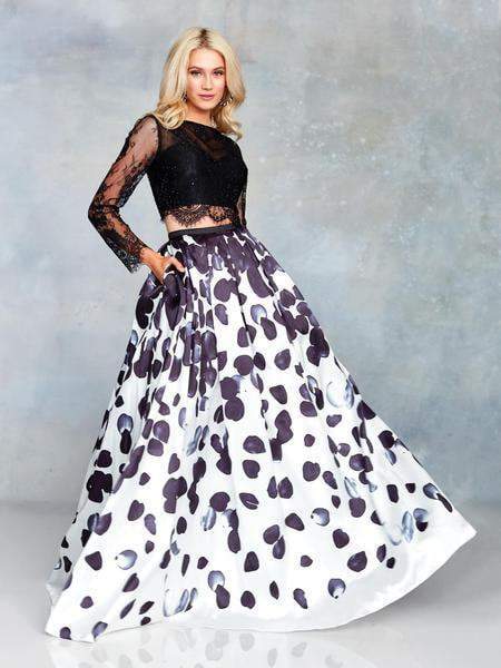 Clarisse - 3708 Two Piece Long Sleeves Petal Print Gown In Black