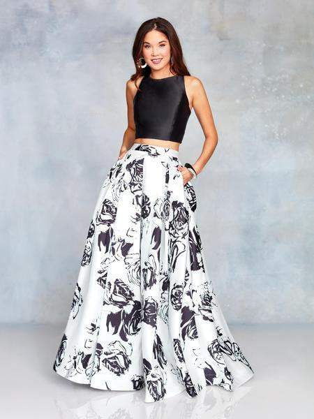 Clarisse - 3709 Two Piece Jewel Printed A-Line Gown In Black/White
