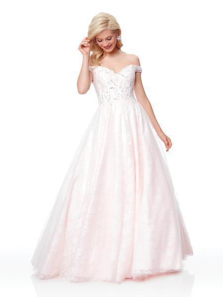 Clarisse - 3758 Beaded Off-Shoulder Pleated Ballgown In Pink