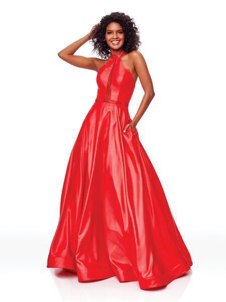 Clarisse - 3753 Bead Embellished High Halter Ballgown In Red