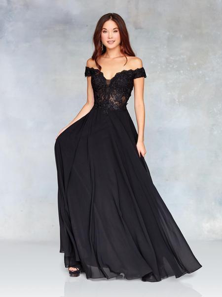 Clarisse - 3774 Lace Appliqued Corset Lace-Up Back Chiffon Prom Gown In Black