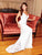 Clarisse - 600141 Beaded Lace Deep V-neck Sheath Dress In White