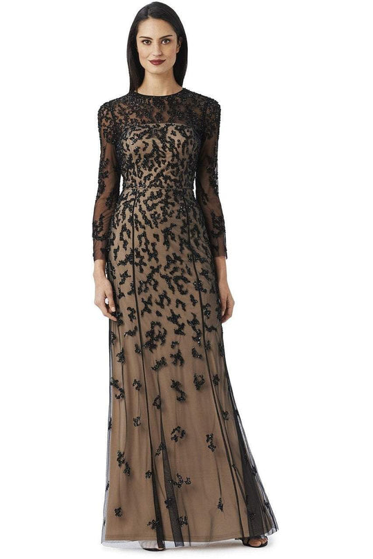 Adrianna Papell - 91898370 Sequined Long Sleeve Sheath Dress in Black and Neutral
