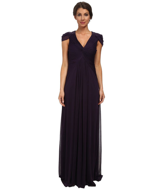 Adrianna Papell - 08G905570 Cap Sleeve V-Neck Ruched Dress in Purple