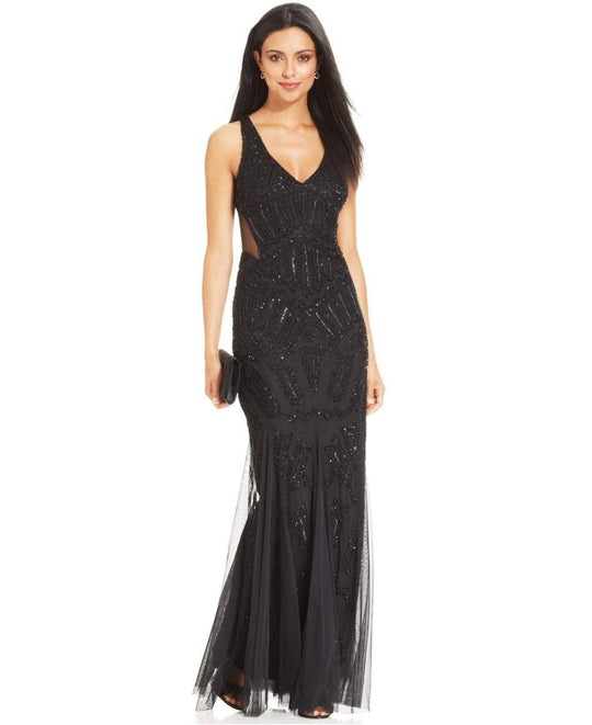 Adrianna Papell - 91892290 Sleeveless Geometric Adorned Trumpet Gown in Black