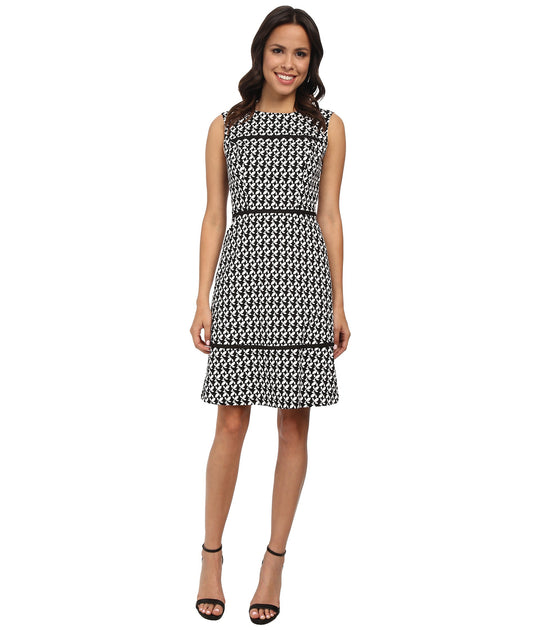 Adrianna Papell - 12249140 Piping Detailed Cutout Dress in Black and White