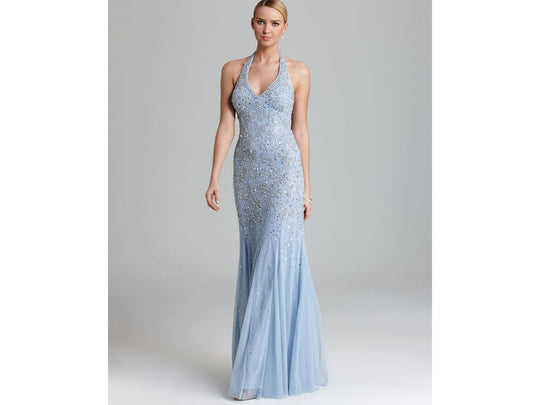 Adrianna Papell - Sparkling Halter V Neck Gown 91854790 in Blue
