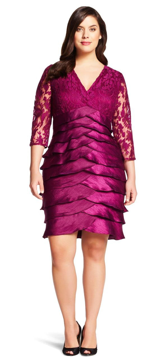 Adrianna Papell - 12245621 Layered V-Neck Sheath Dress in Purple