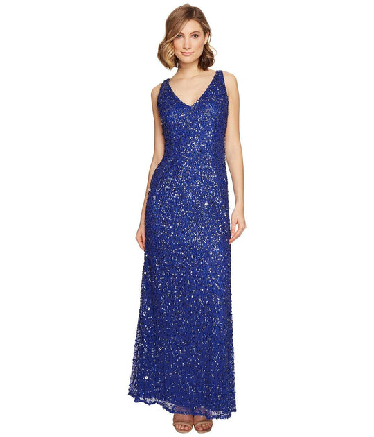 Adrianna Papell - 91920030 Sleeveless Cutout Embellished Gown in Blue