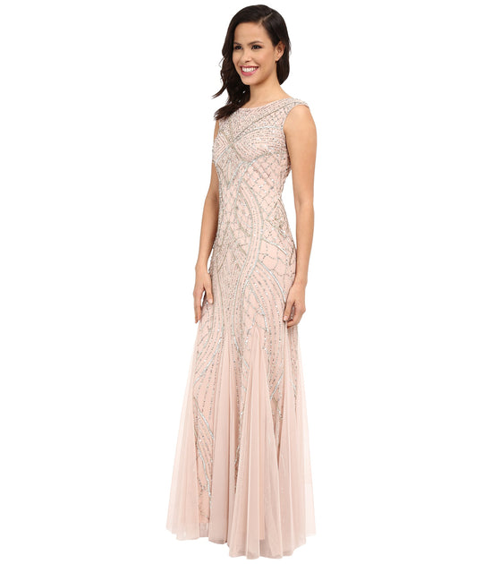 Adrianna Papell - Sequin Embellished Sleeveless Godet Gown 61910460 in Pink