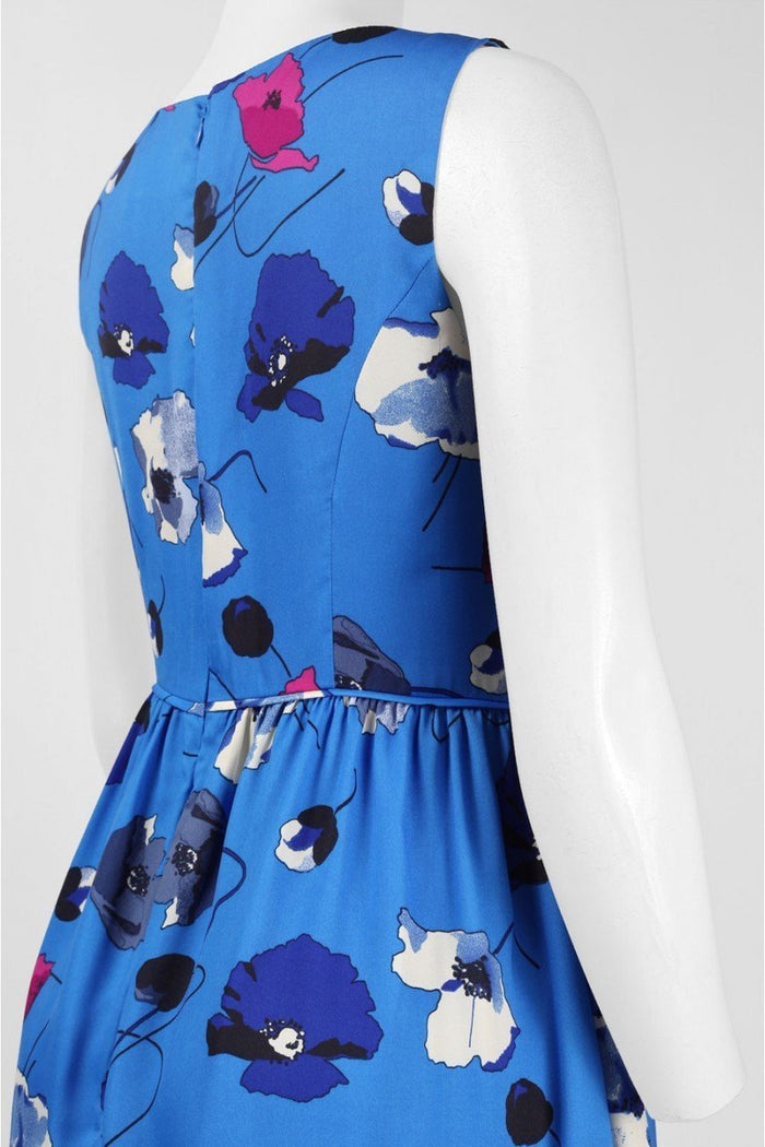 Adrianna Papell - 11252420 Floral Printed Bateau A-line Dress in Blue and Multi-Color