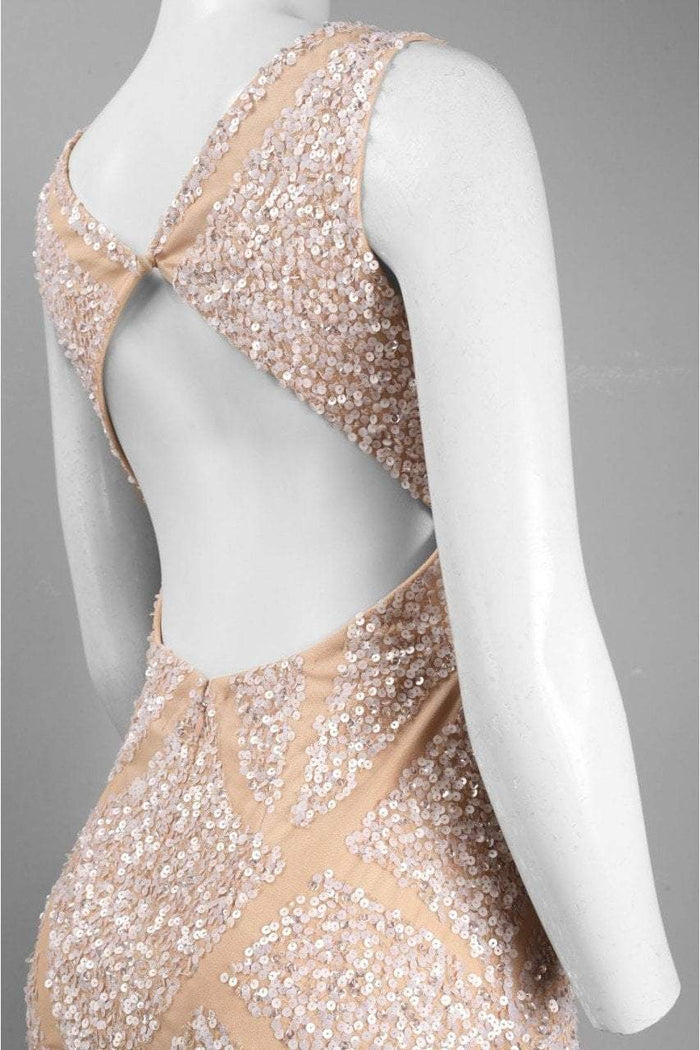 Adrianna Papell - 91897200 Sequined Mesh Cutout Trumpet Gown in Neutral