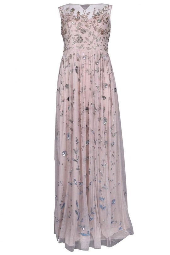 Adrianna Papell - AP1E201510 Embellished Illusion Neck A-line Dress In Nude