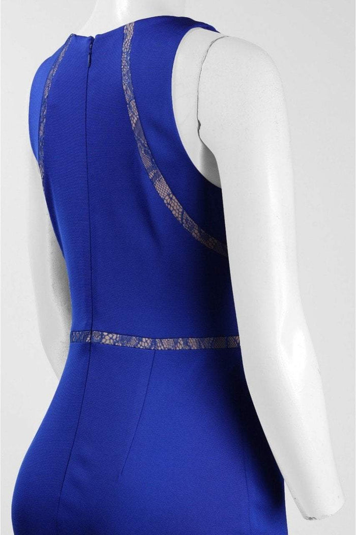 Adrianna Papell - AP1E202052 Jewel Neck Fitted Jersey Gown in Blue