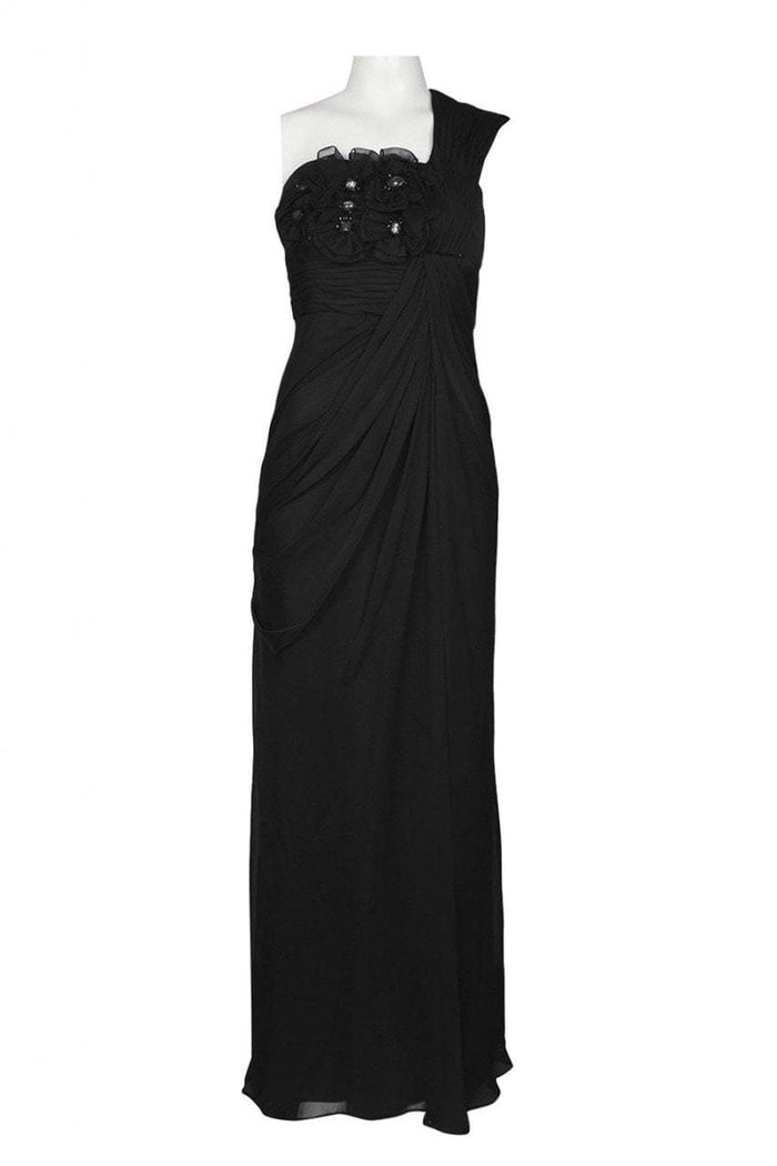 Adrianna Papell - 91856750 Floral Accent One Shoulder Drape Gown in Black