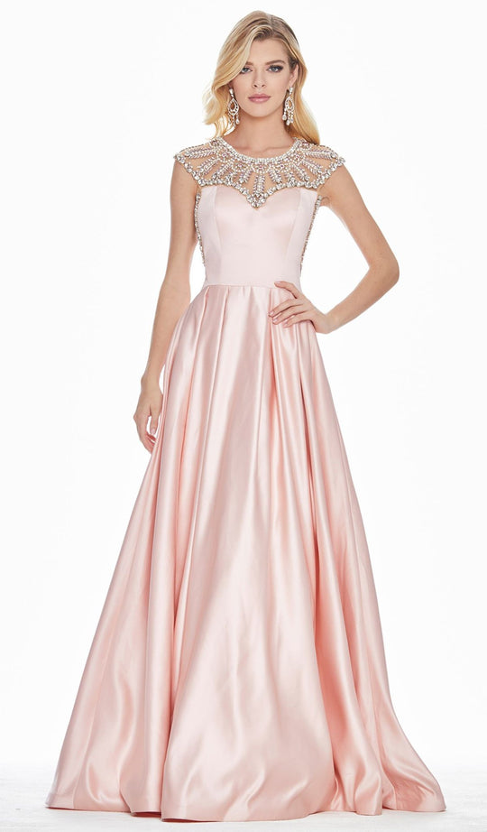 Ashley Lauren - 1564 Crystal Beaded Illusion Cap Sleeve A-Line Gown In Pink