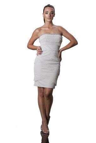 JS Collection - 863526 Strapless Beaded Pleat Jersey Mesh Dress in White