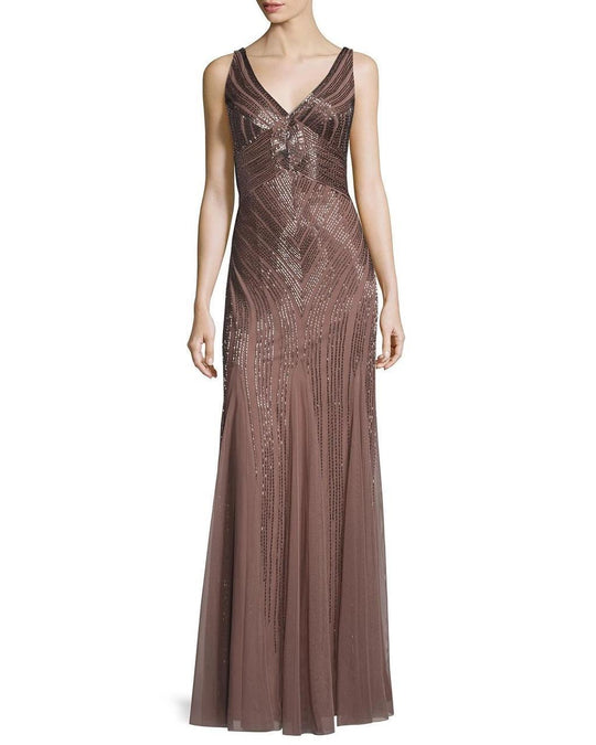Aidan Mattox - 54474240 V Neck Long Dress  in Brown