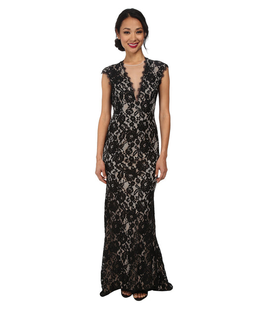 Aidan Mattox - 151A98160 Keyhole Cutout Floral Lace Gown
