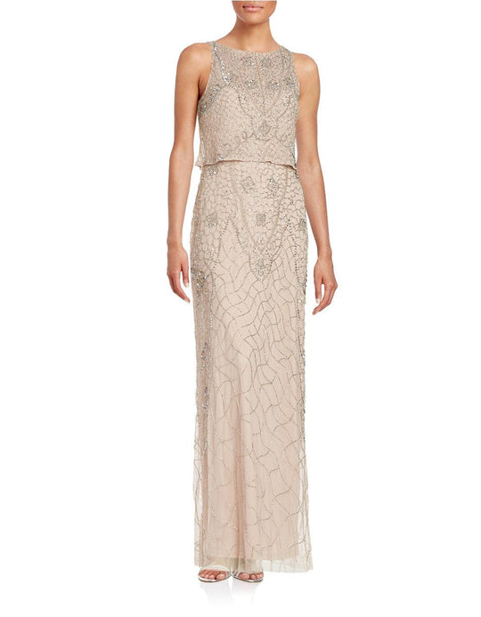 Aidan Mattox - Embellished Bateau Neck Dress 54468710 in Gold
