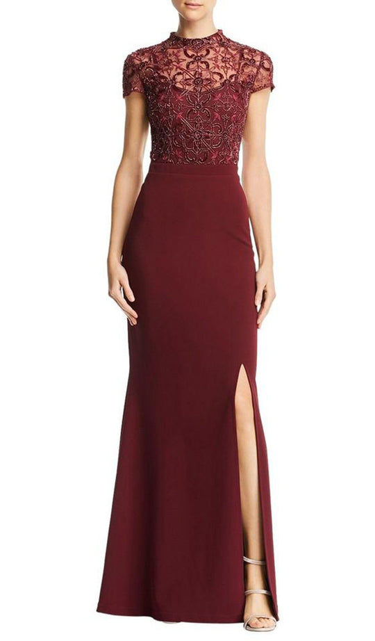 Aidan Mattox - MD1E203299 Embellished High Neck Trumpet Dress In Red