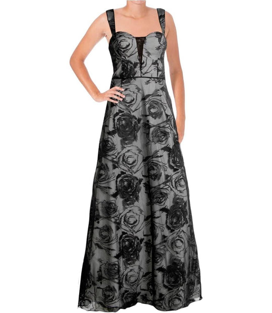 Aidan Mattox - Floral Semi-Sweetheart Dress 54467470 in White and Black