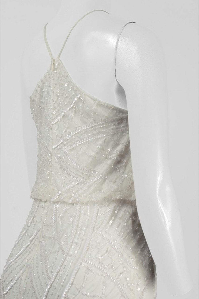 Adrianna Papell - 91907930 Bedazzled Halter Blouson Sheath Dress in White