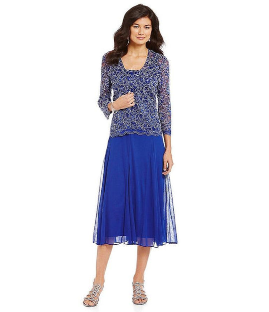 Alex Evenings - Square Lace Dress with Jacket 1121071 in Blue