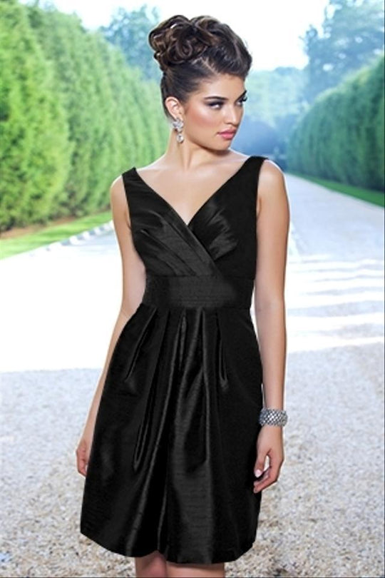 Alexia Designs - 4128 Sleeveless V Neck Shantung Cocktail Dress  In Black