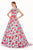 Angela & Alison - 62046 Sleeveless Bateau Neck Floral Ballgown in Blue and Floral