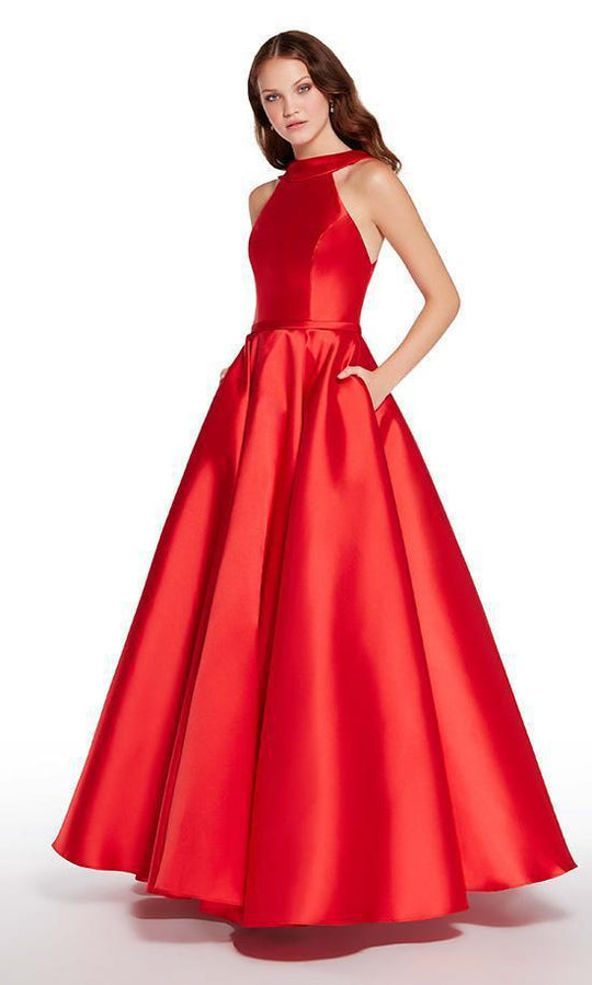 Alyce Paris Sleeveless Halter Mikado A-line Dress 600632 In Red