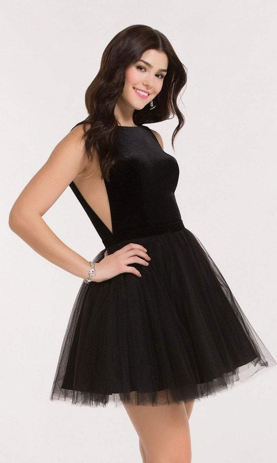 Alyce Paris - 2639 Sheer Cutout Fitted Bateau Cocktail Dress in Black