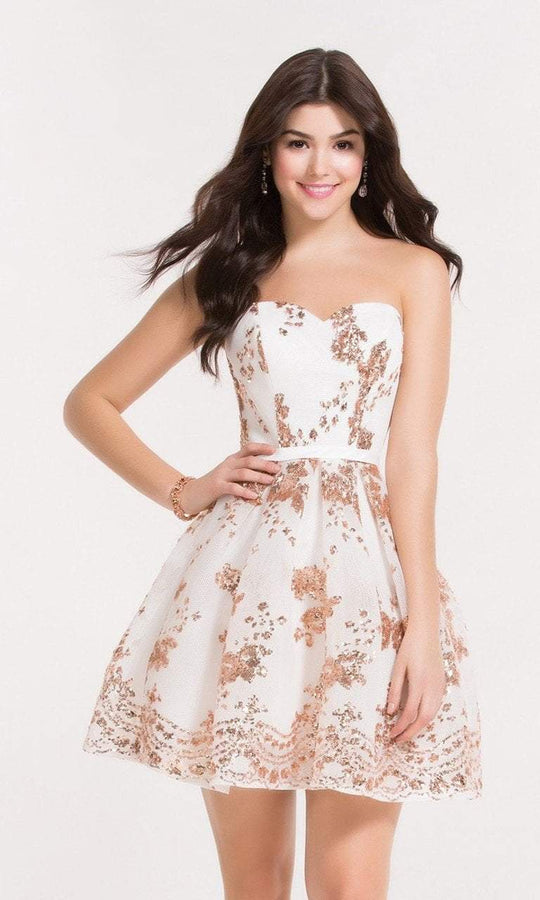 Alyce Paris - 2650 Strapless Sequin Embellished Cocktail Dress in White