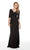 Lace V-Neck Evening Dress with Half Sleeves in Black