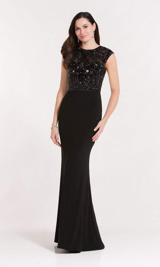 Alyce Paris - 27176 Cap Sleeve Beaded Jersey Long Dress in Black