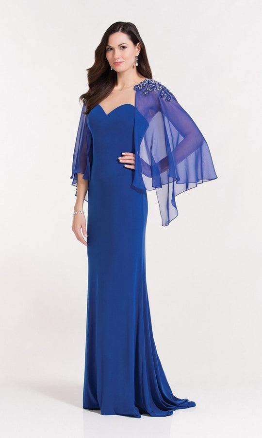 Alyce Paris - 27181 Sweetheart Illusion Gown with Beaded Capelet in Blue
