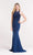 Alyce Paris - 27183 Halter Beaded Lace Jersey Evening Dress in Blue