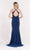 Alyce Paris - 27183 Halter Beaded Lace Jersey Evening Dress in Blue