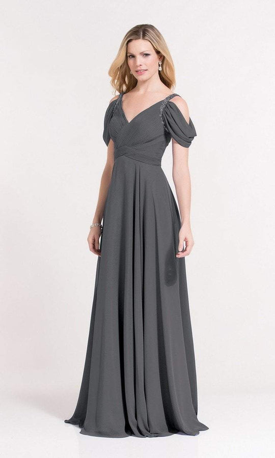 Alyce Paris - 27188 Gathered Sleeves Ruched Chiffon Evening Dress in Gray