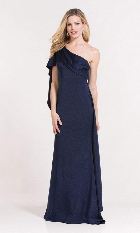 Alyce Paris - 27201 Flounce Asymmetric Sheath Dress with Cape Sleeve in Blue