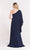 Alyce Paris - 27201 Flounce Asymmetric Sheath Dress with Cape Sleeve in Blue