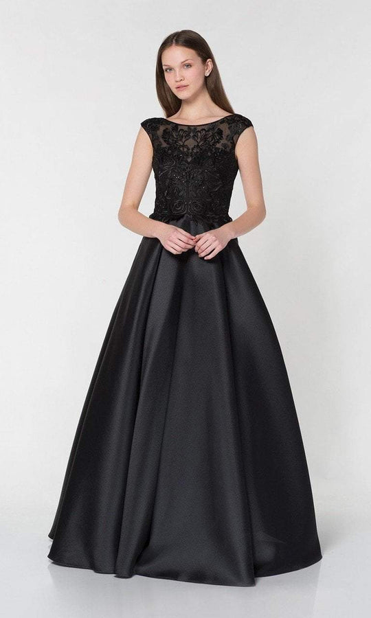 Alyce Paris - 27217 Beaded Lace illusion Bateau Ballgown in Black